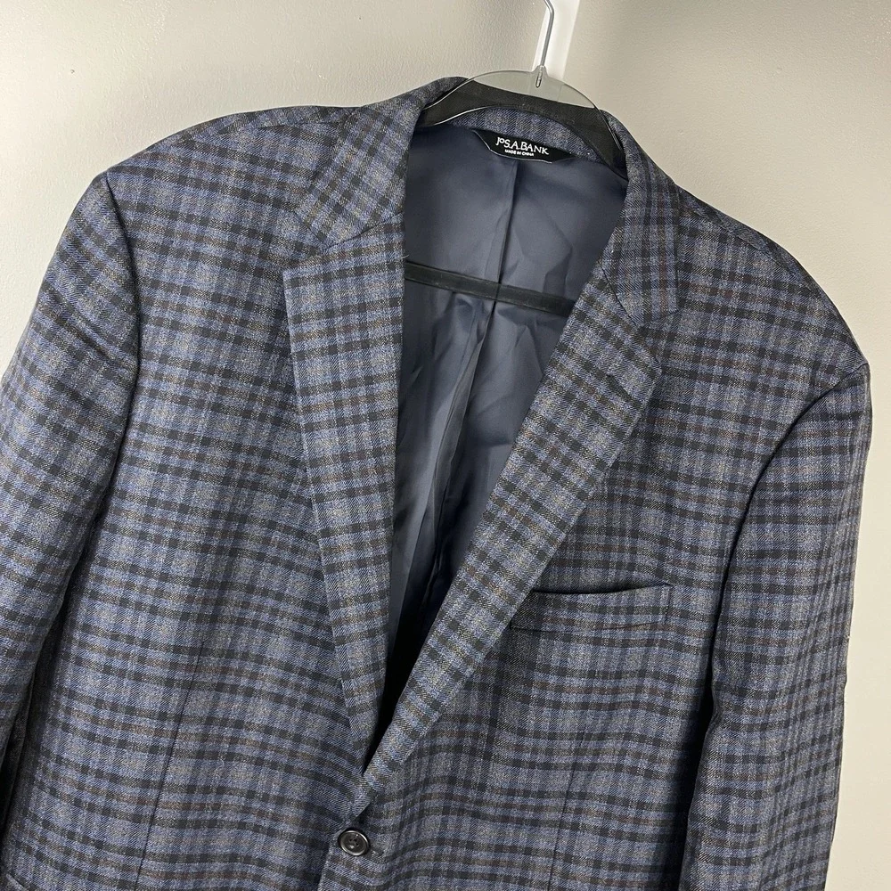 Jos. A. Bank Traveler‎ Mens 48R Wool Blazer Sport Coat Suit Jacket Blue Plaid